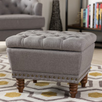 Baxton Studio 217-Light Grey Annabelle Modern and Contemporary Light Grey Fabric Upholstered Walnut Wood Finished Button-Tufted Storage Ottoman